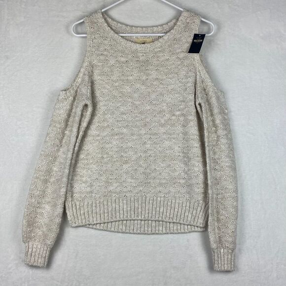 Hollister Sweater Womens Small Beige Cold Shoulder Scoop Neck Knit Casual - Picture 2 of 8